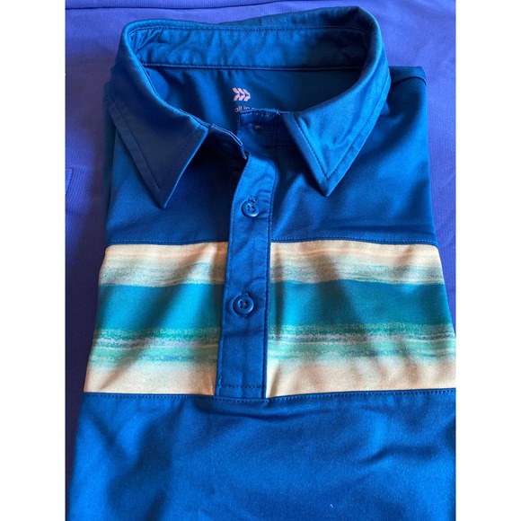 All in motion men’s polo size large short sleeve blue multi stripes across chest - Picture 7 of 8